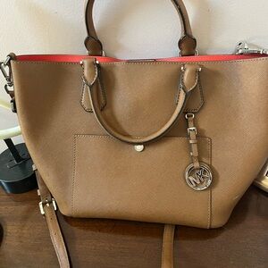 Michael Kors Brown Satchel with Red Interior